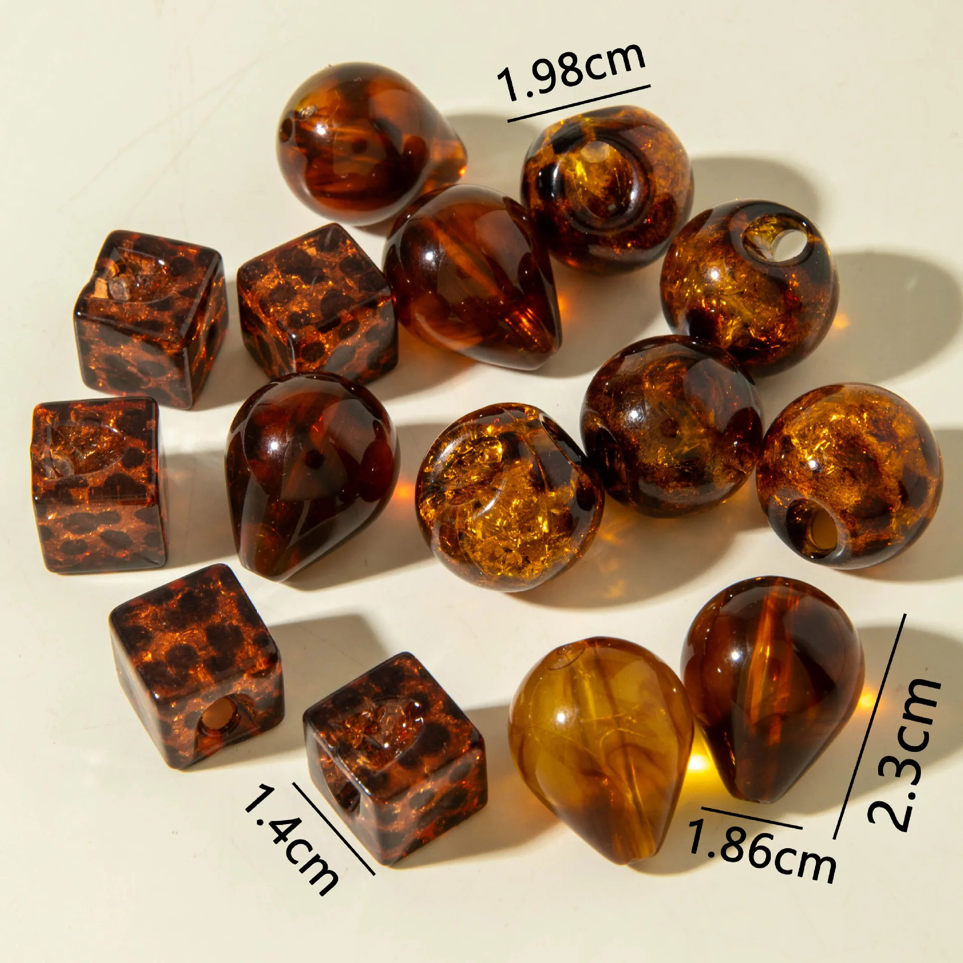 10pcs Acrylic Leopard Print Amber Square and Round Beads DIY Handmade Through-Hole Beads Hand Bracelets Necklaces Accessories