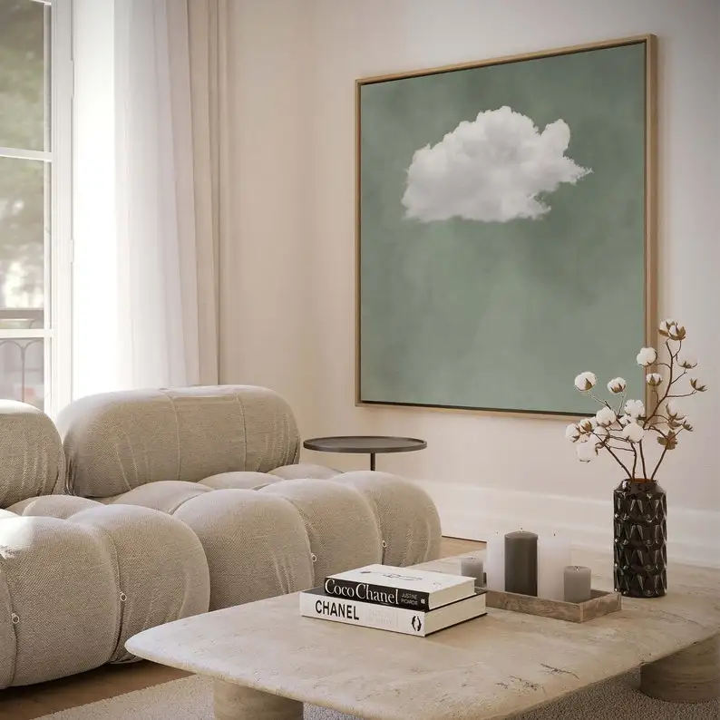 Grass Green Sky Clouds Wall Painting Square Canvas Abstract Art Simple Mural Living Room Decoration Frameless Canvas Painting