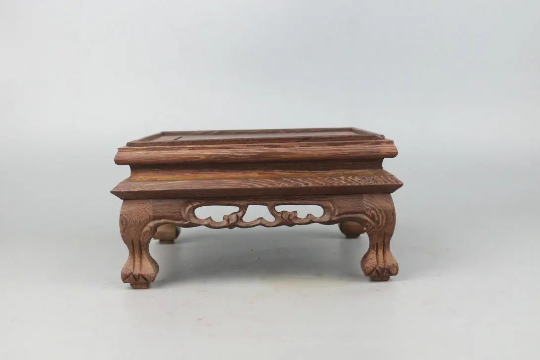 

JiChi wood square Pedestal Fret Display stand vase teapot statue Base 7.1in