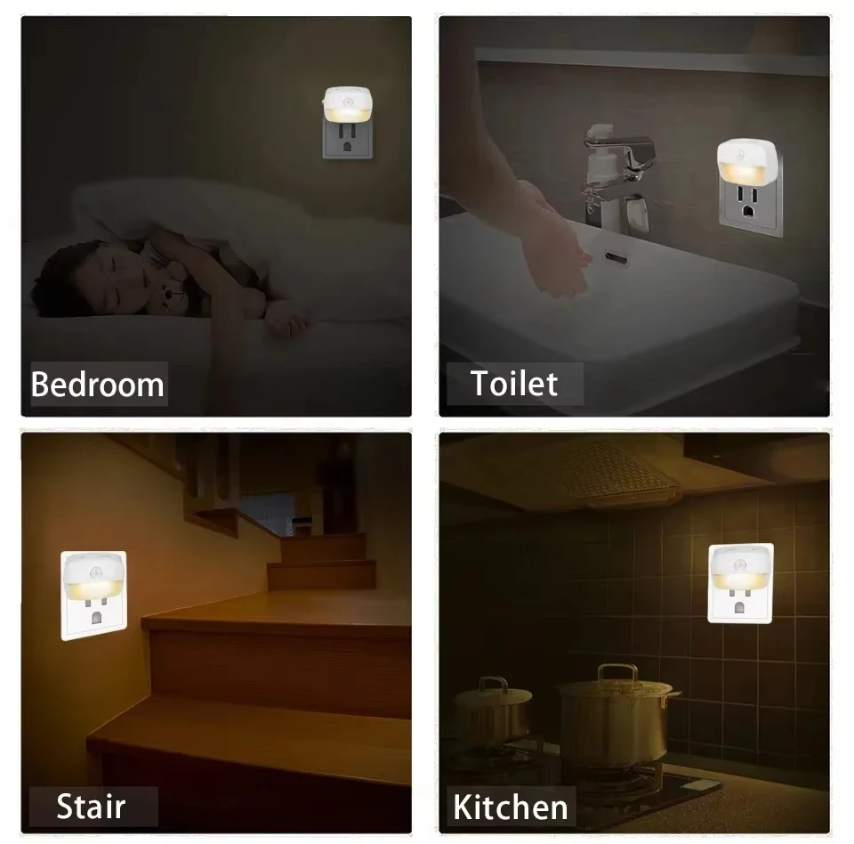 LED Night Lights Plug into Wall Night Lamp Motion Sensor Auto-On/Off Nightlight for Kids Room Bedroom Bathroom Hallway Kitchen