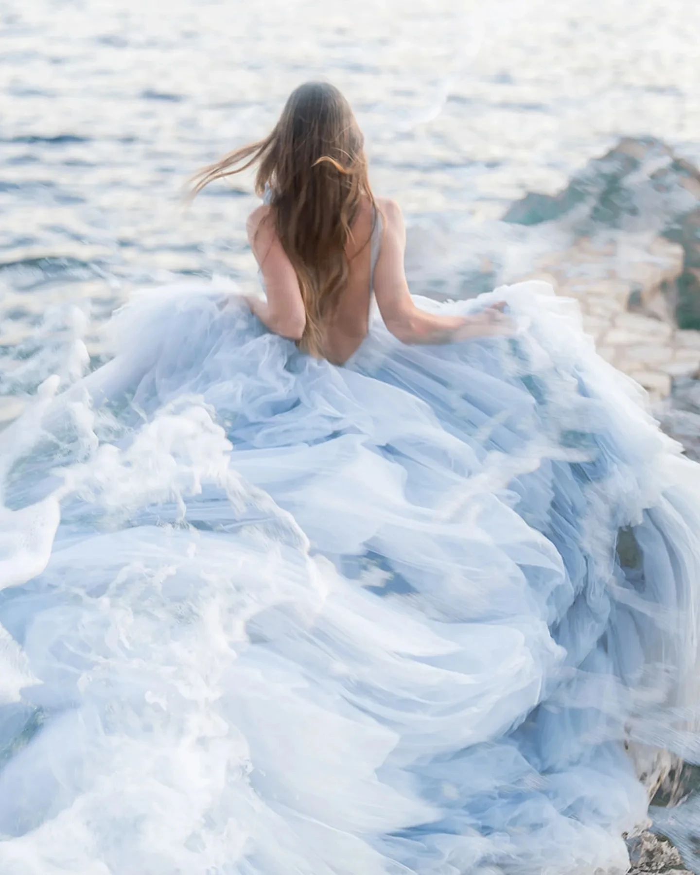 Incrível nuvem tule vestido de baile casamento vestido de noiva extra exuberante em camadas vestidos casuais azul sem costas poshoot pageant festa