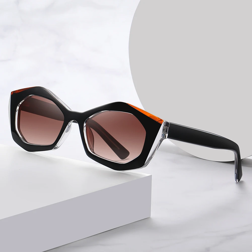 Peekaboo  TR90 polarized sunglasses for women acetate cat eye sun glasses retro polygon leopard brown female accessories gift