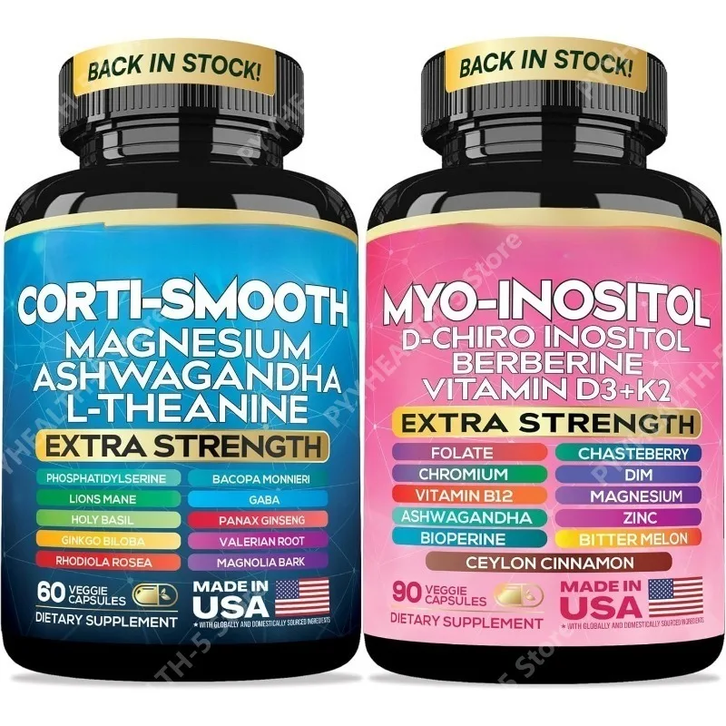 

Cortisol & Myo-Inositol Supplement Bundle, Soothe & Smooth Bundle, 13-in-1 Cortisol Balance, Magnesium, Ashwagandha, L-Theanine