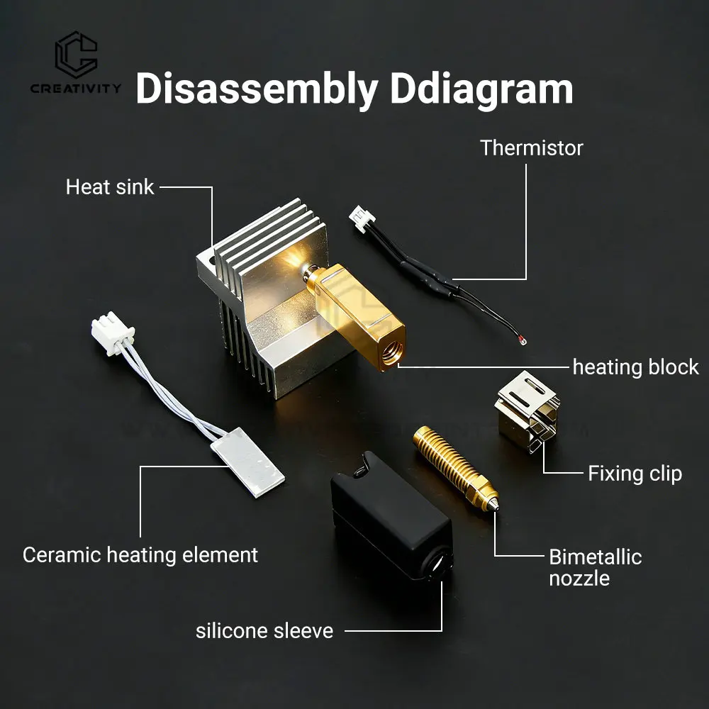Upgrade Elegoo CC Hotend 0,2/0,4/0,6/0,8mm Montiertes Extruder-Hotend-Kit für Elegoo Centauri Carbon Hot End / Centauri Düse