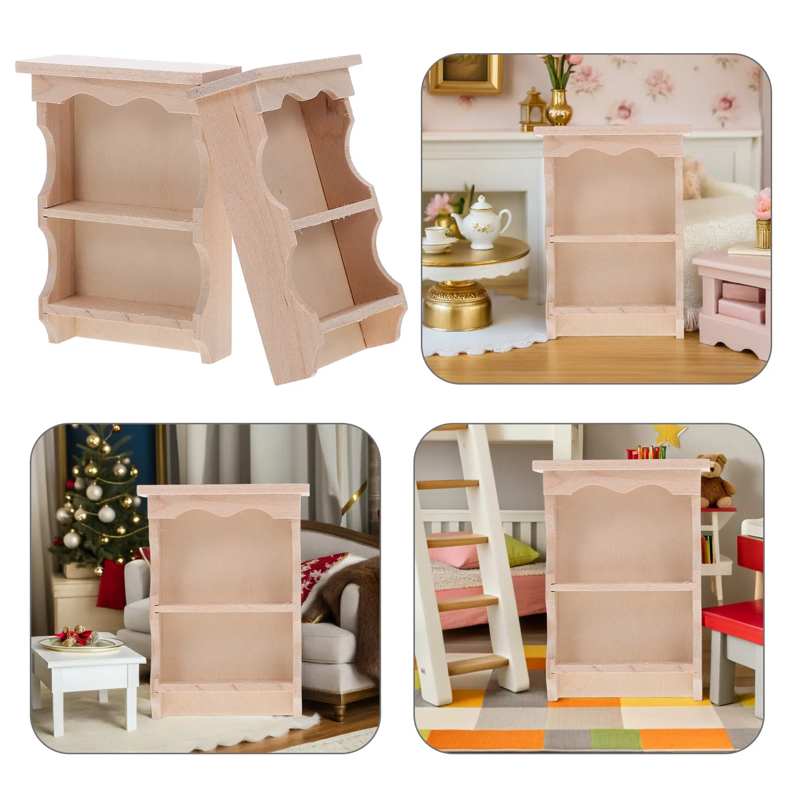 

2Pcs Rustic Solid Wood Vintage Miniature Wall Cabinet Hanging Storage Dollhouse Furniture Kitchen Living Room Decor Realistic