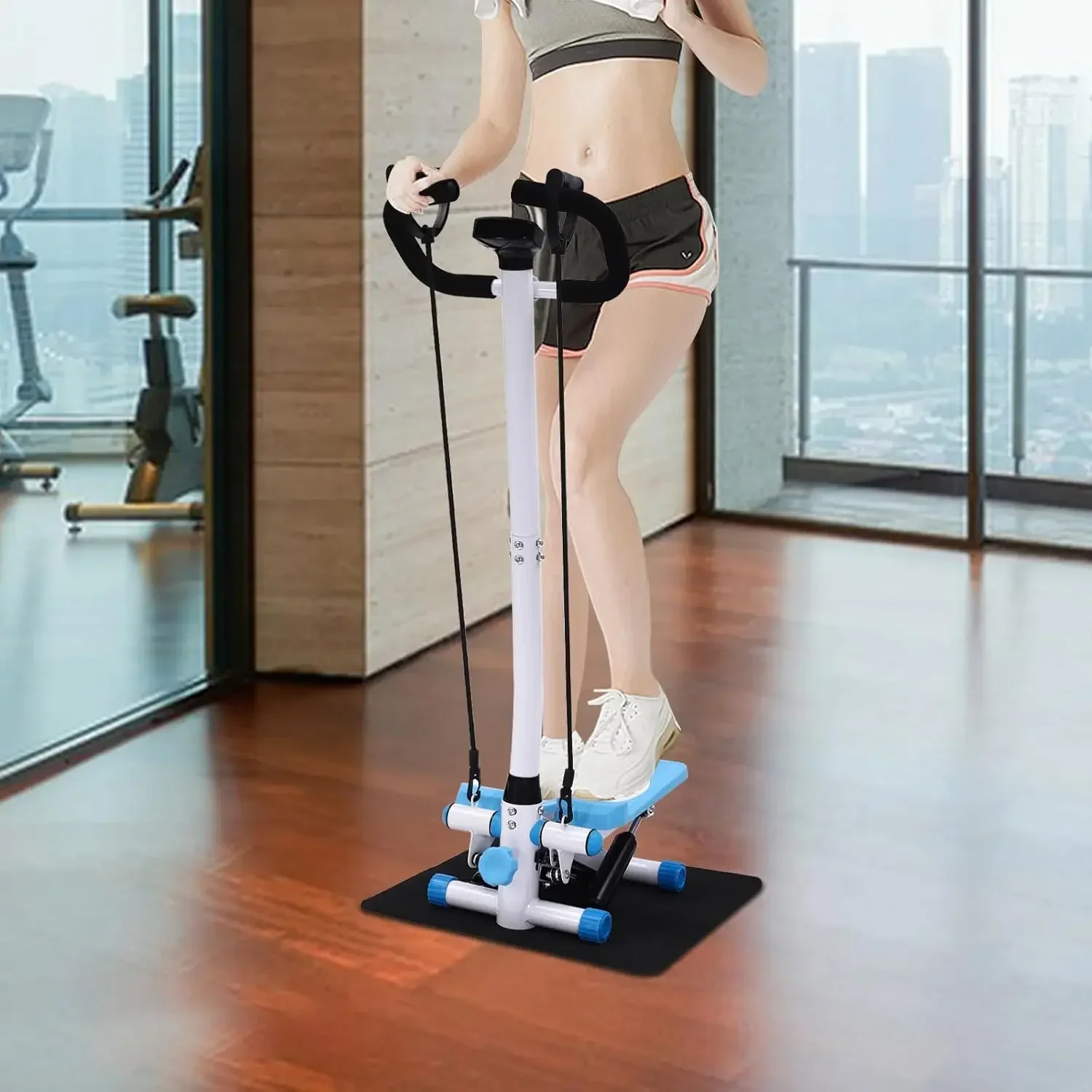 مدرب متقاطع مع شاشة LCD، ستيبر سلم مع مقود، سلالم للياقة البدنية قابلة للتعديل للساقين والأساسية والأرداف #5