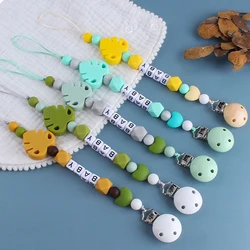Baby Pacifier Clips Holder Silicone Leaf Beads Teething Chain Toddler Teether Toys Personalized Name Custom Baby Pacifier Chains