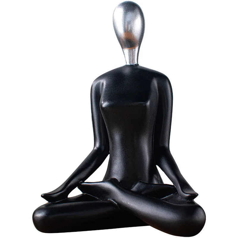 Imagem -05 - Black Yoga Girl Escultura Estante Modelo de Resina Decoração da Sala Art Figure Estátua Artesanato Gift Decor