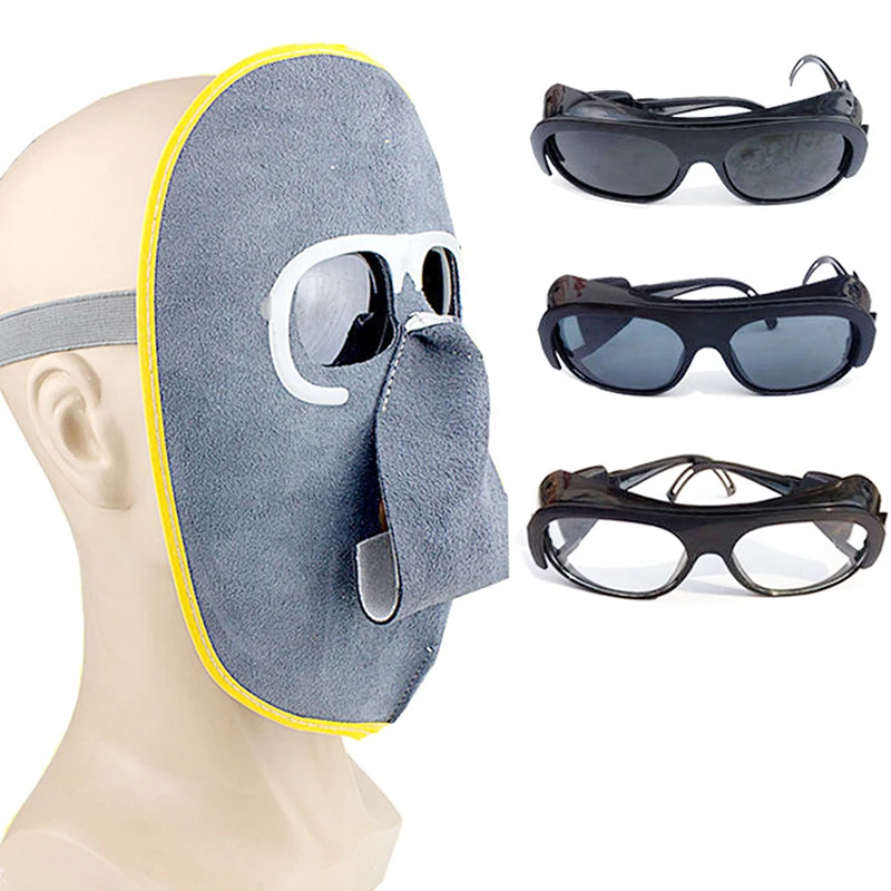 1Pc Cowhide Welding Mask Glasses Welder's Face Protection Head Worn Argon Arc Anti Burning Face Welding Protection Mask