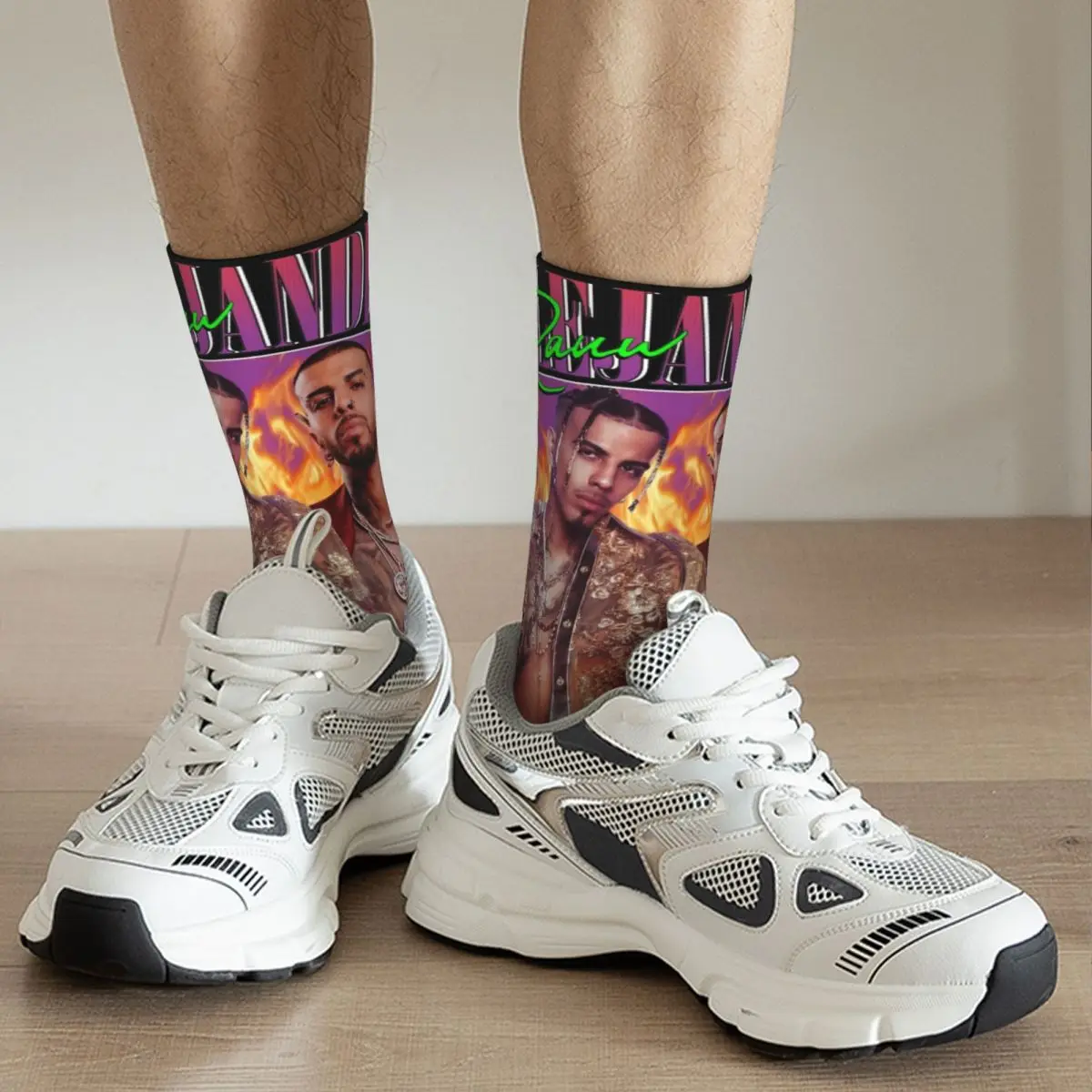Retro Rauw Alejandro 90s Singer Theme Design Crew Socks Merch for Male Breathable Stockings