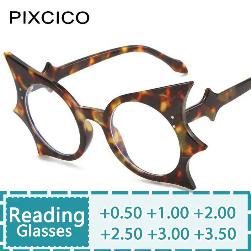 

R56821 New Bat Style Punk Reading Glasses Women Fashion Y2K Big Size Round Presbyopic Eyewear Dioptric +0.50 ~+3.00