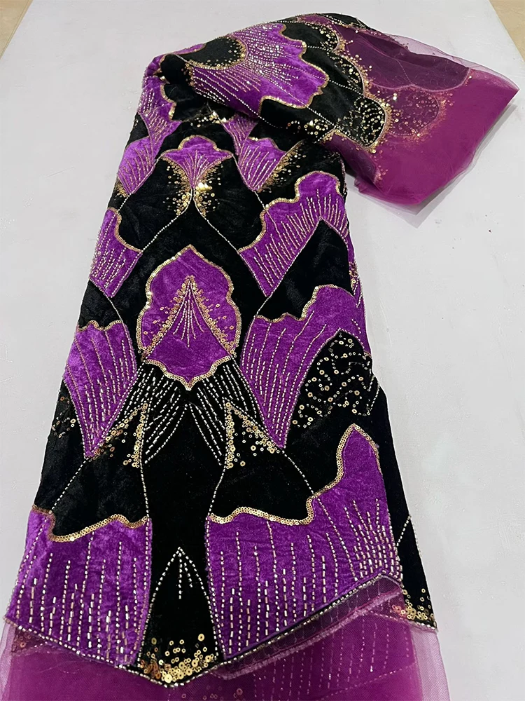 Nigerian Velvet Embroidery Lace Fabric, African, French Sequin, Beaded Tulle, Dress Sewing, New, 2026