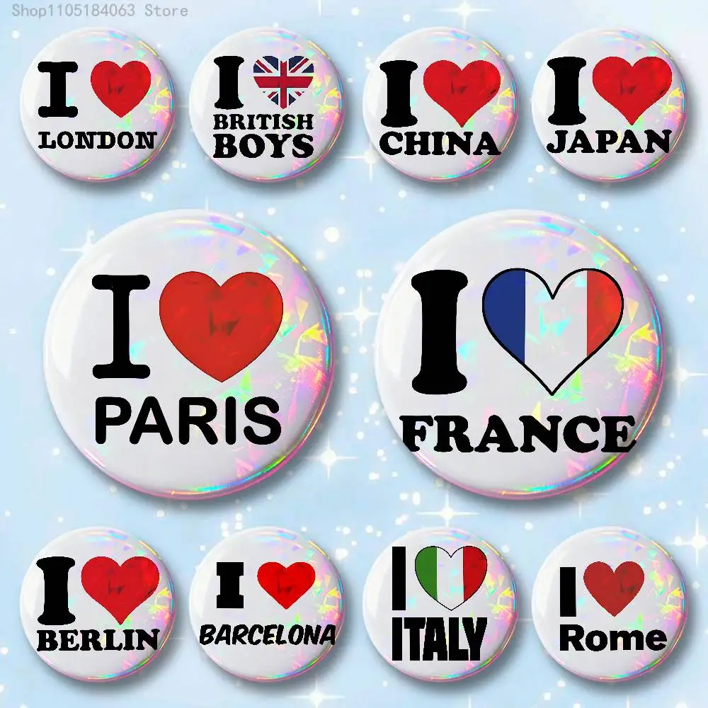 

Hot Cites I Love NY LONDON Custom Badges 75mm 44mm 25mm Brooch Backpack Hat Enamel Pins Accessories Toys Gifts