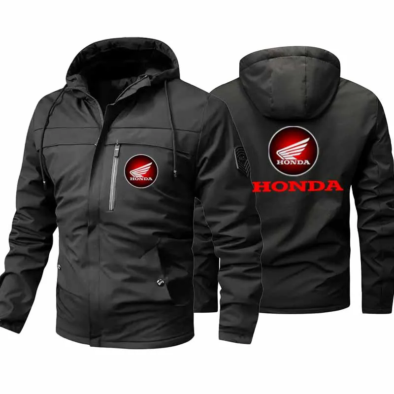 Honda Logo Racing Men's Printed Outdoor Zipper Removable Hooded Jacket Fashionable Casual Sports Motorcycle Riding Wear Coat