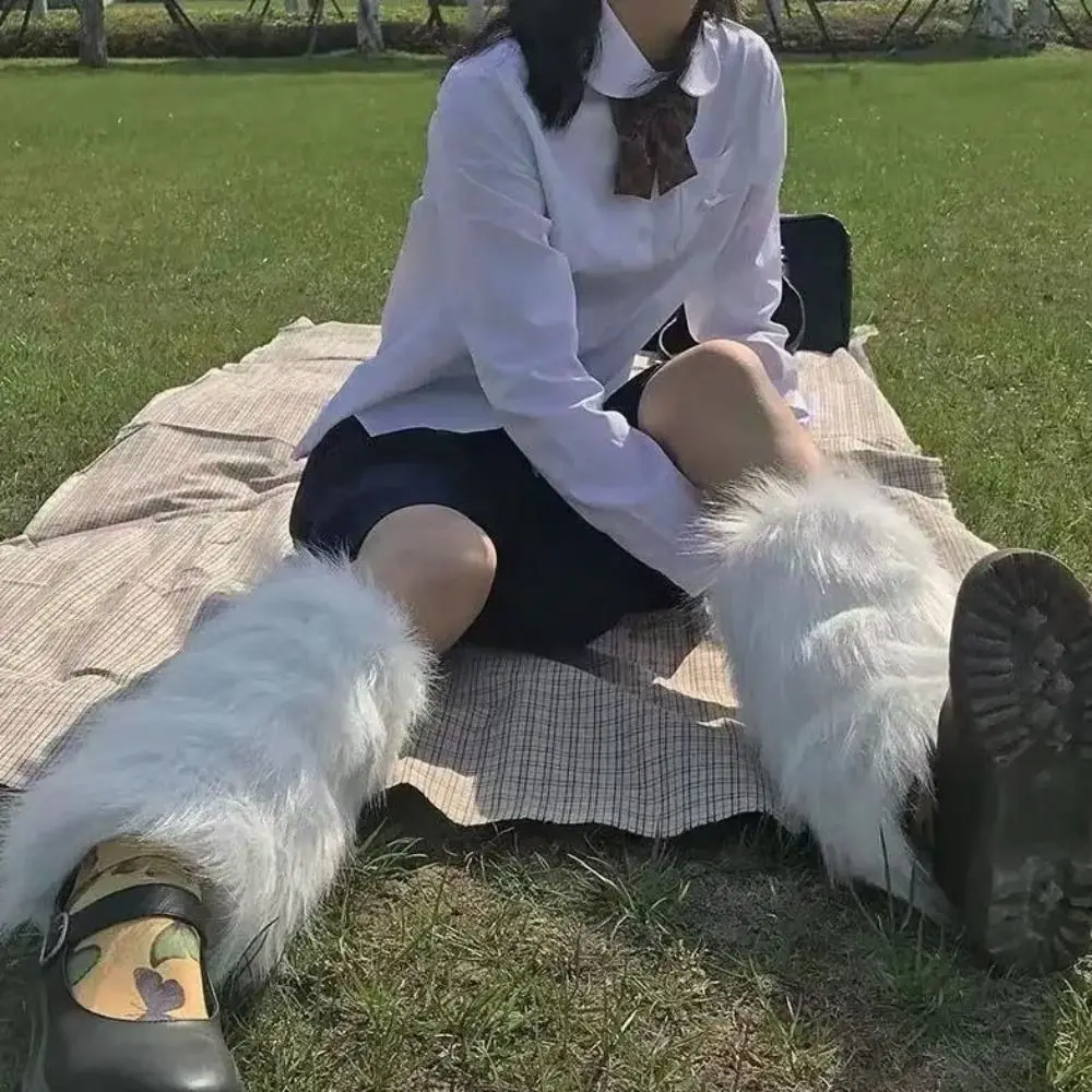 1 زوج لينة رقيق فو الفراء تدفئة الساق بلون سميكة الدافئة الركبة كم مريحة مطاطا حذاء برقبة للركبة غطاء