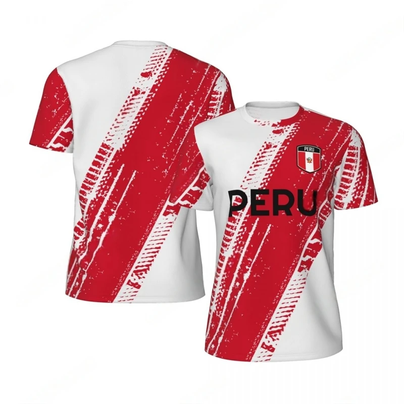 Fashion Peru Flag Graphic Football T Shirts For Men Trend 3D National Emblem Printed Sports T-shirts Loose Breathable Tees Tops
