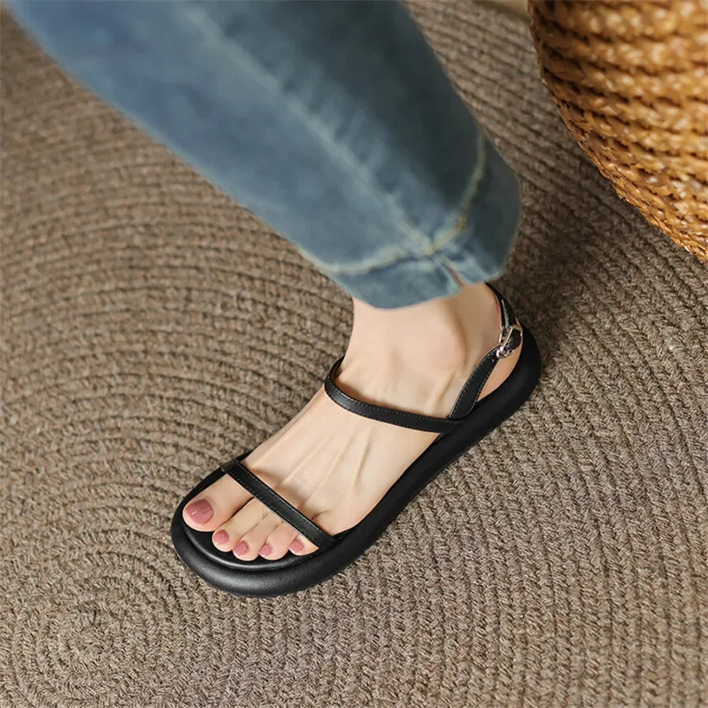 New 2023 Summer Sandals Shoes for Women Round Toe Low Heel Sandals Roman Shoes Open Toe Women Sandals Zapatos Mujer Flat Shoes