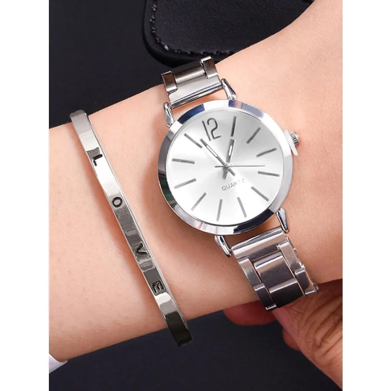 Fashionable Gold  Women's Quartz Watch Bracelet Set Elegant Steel Band Stylish Female Wristwatch