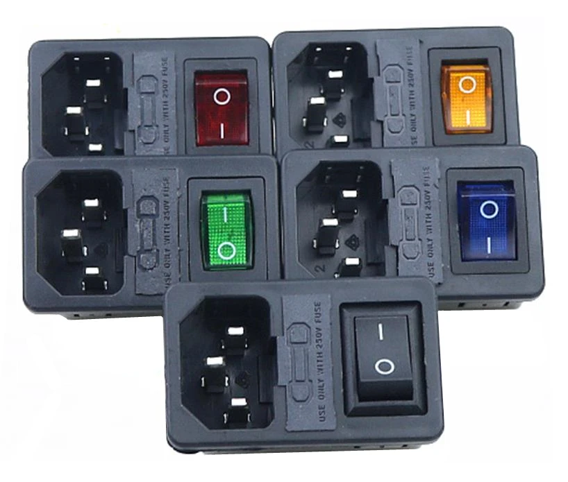 With 10A Fuse! Red yellow Green Blue Black Rocker Switch Fused IEC320 C14 Inlet Power Socket Fuse Switch Connector