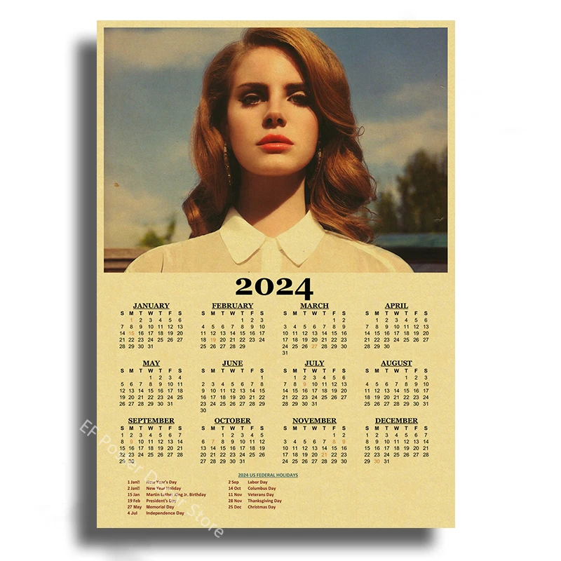 2024 Calendar Singer Poster The Weeknd/Mitski/Lana Del Rey Aesthetics Art Prints Painting Retro Home Decoration Room Wall Decor