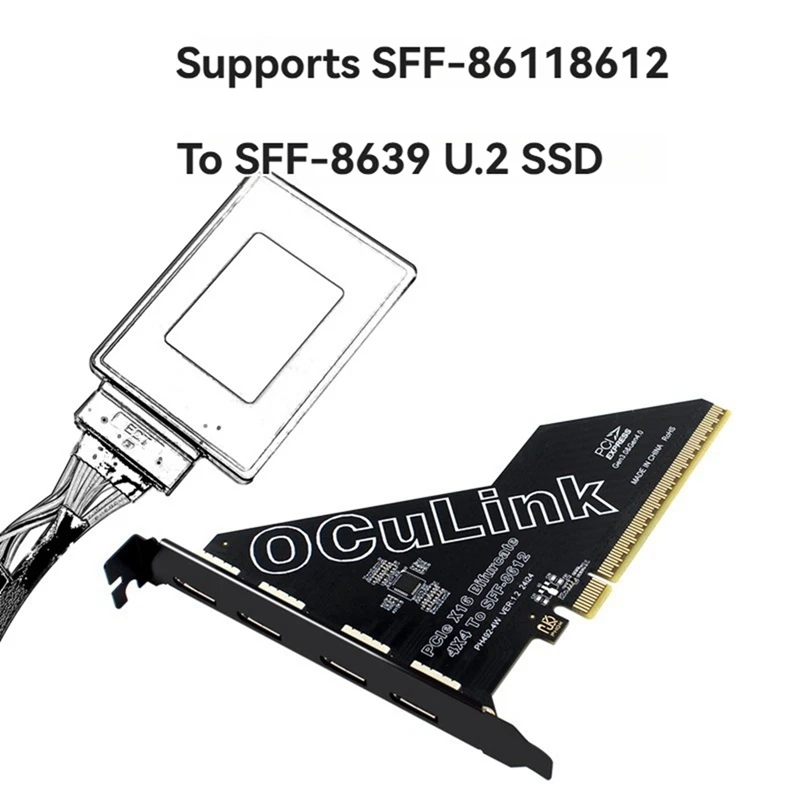 Pcie 4.0 X16 To 4 Ports Oculink SFF-8611&8612 Adapter Card Support SFF-8611&8612 To SFF-8639 U.2 SSD Adapter Card