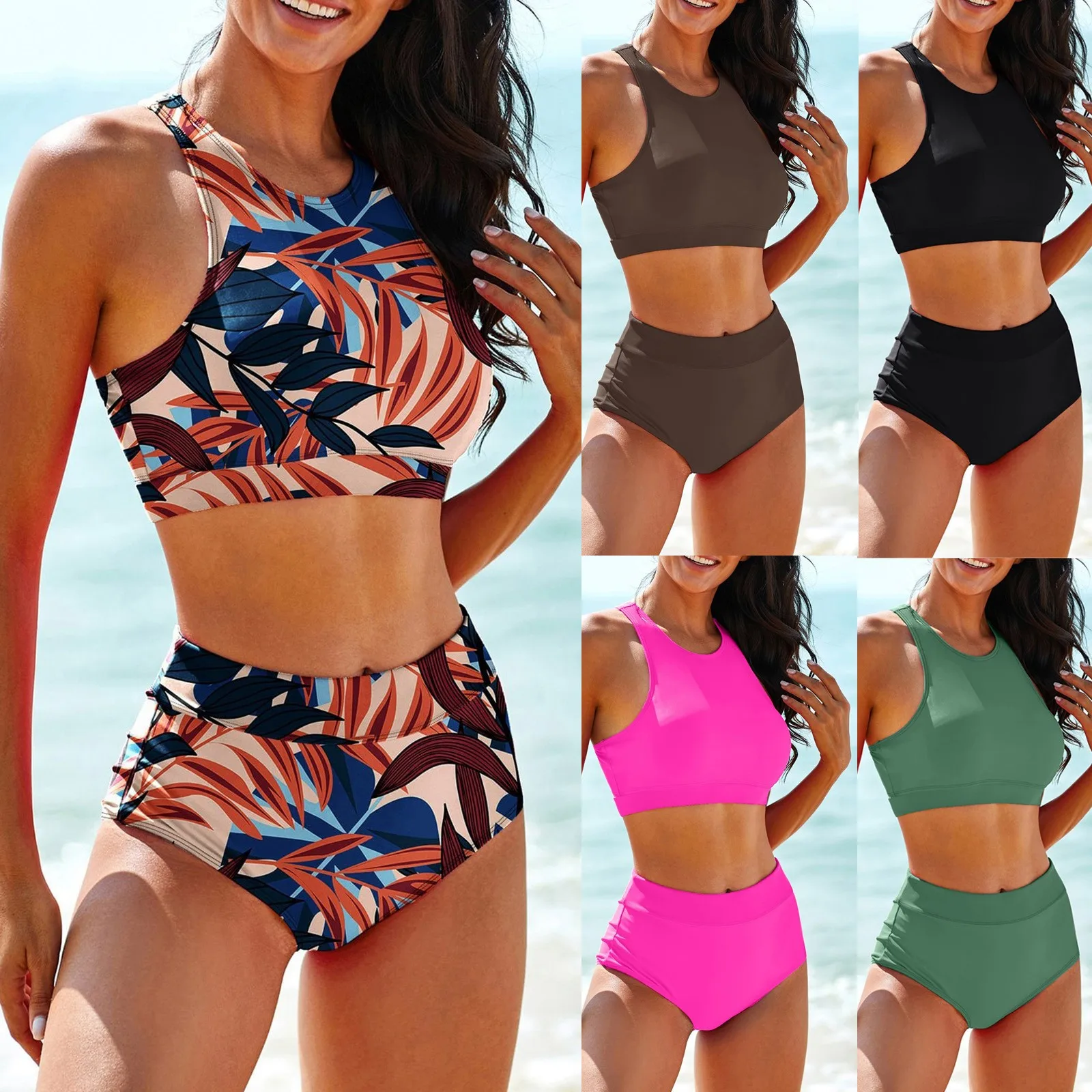 Wysokiej talii seksowne bikini Set 2024 Biquini stroje kąpielowe damskie dwuczęściowy strój kąpielowy kwiatowy kostiumy kąpielowe dekolt w serek
