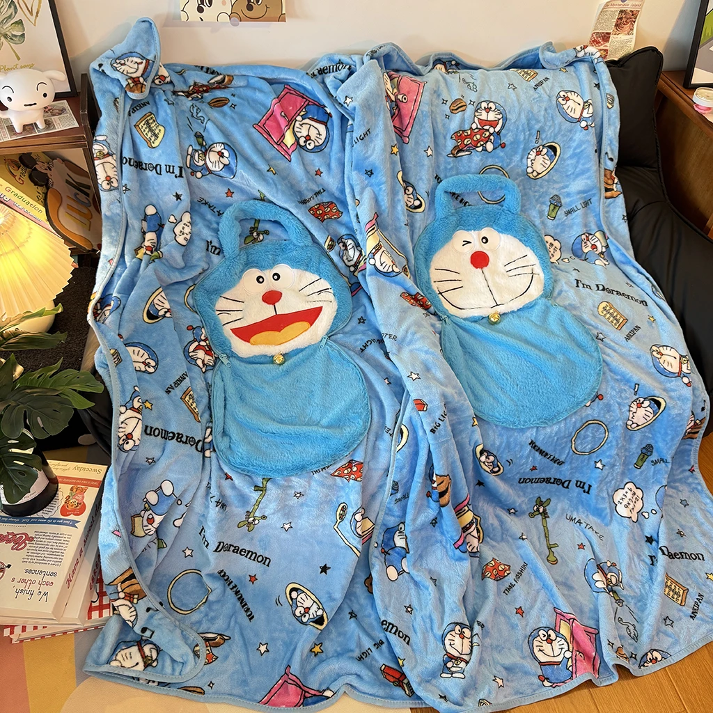 

Милое утолщенное портативное одеяло Doraemon, теплое спальное одеяло для студенческого общежития, офисное одеяло с кондиционером для сна