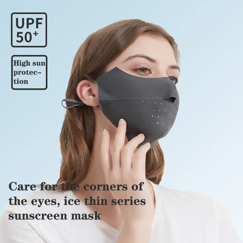 Summer Traceless Sun Mask Ice Silk Mask Uv Protection Summer Adjustable Breathable Outdoor Cycling Fishing Women\'S Mask