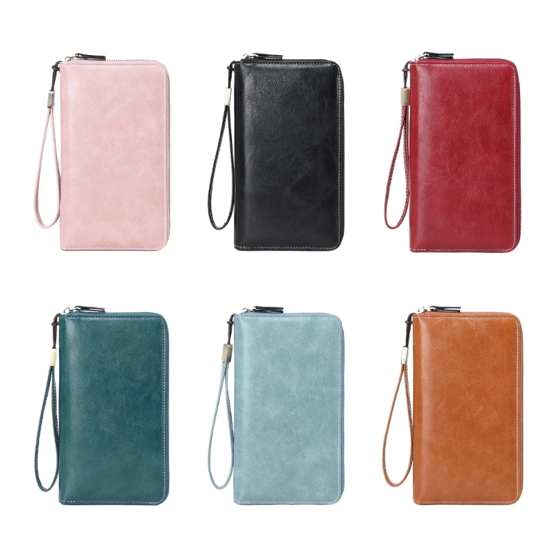 

49MD Women's Wallet Blocking PU Leather Zippers Around Wallet Large Capacity Purse