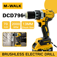 M-WALK 70Nm Cordless Electric Impact Drill 13mm Brushless Screwdriver Rechargeable Power Tools For Dewalt 20V Battery Pin DCD796