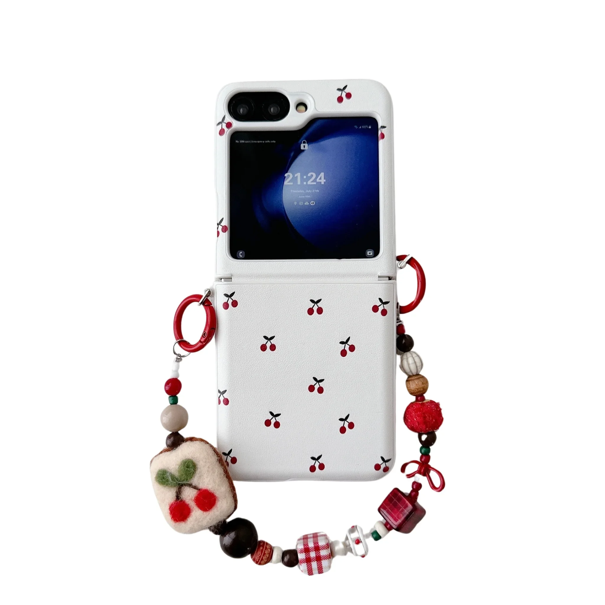 For Motorola Razr 60Ultra 50Ultra Cherry Pattern Bracelet Protect Case For Razr 2024+ Motorola Razr50U Razr 2025Plus 2025Ultra