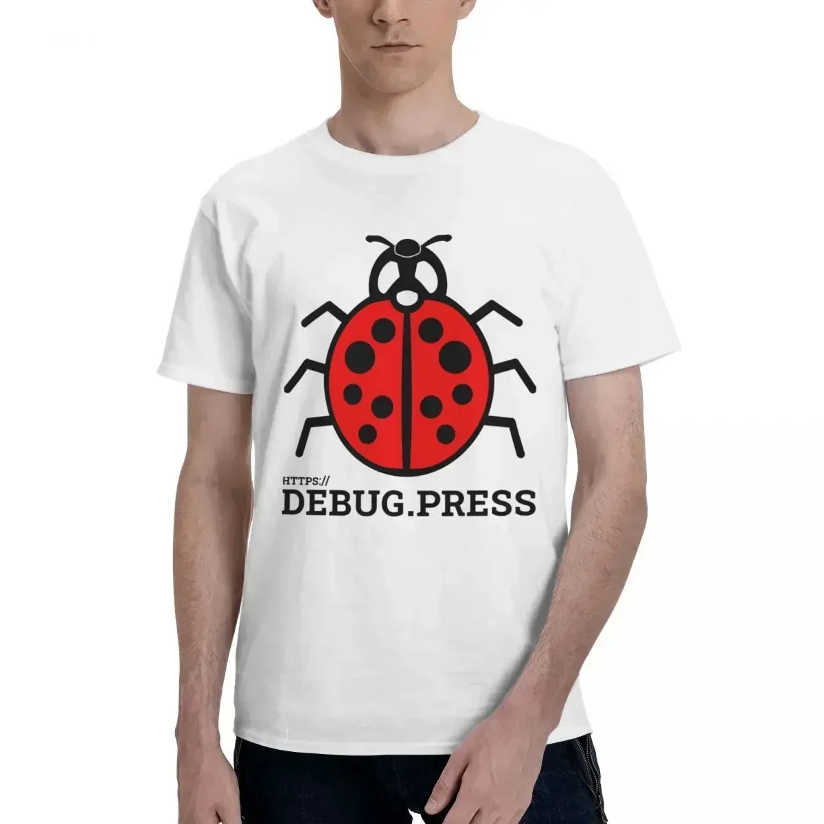 DebugPress Black And Red Ladybug Sign With Title Fashion TShirts Men Style Pure Cotton Streetwear T Shirt Round Neck Oversized