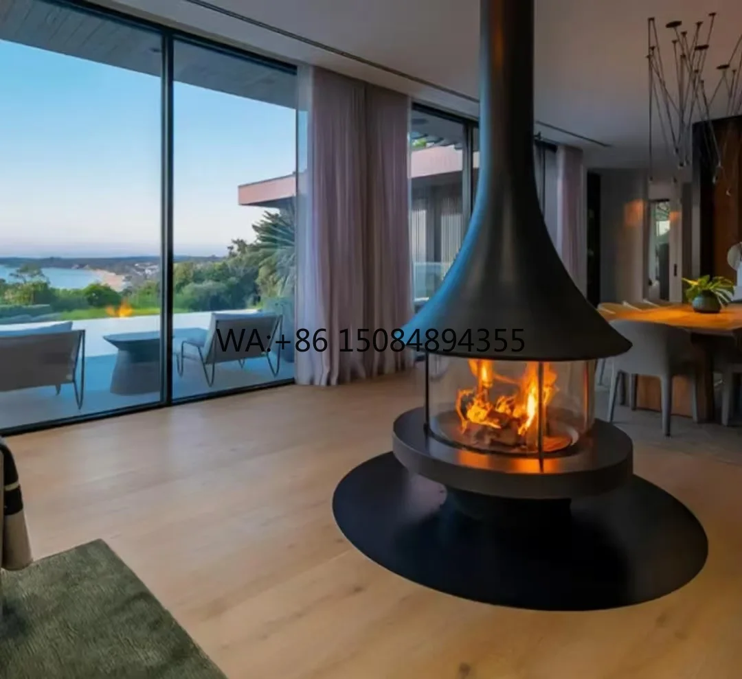 Chrome Steel Contemporary Hanging Fireplace Wall-Mounted Pellet Fireplaces Customizable Size Design for Indoor Use Living Rooms