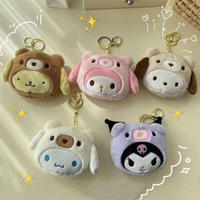 Sanrio Coin Purse Keychain Cartoon Kawaii Kuromi Cinnamoroll Pochacco Cross-dressed Bear Stuffed Storage Bags Keychains Pendants