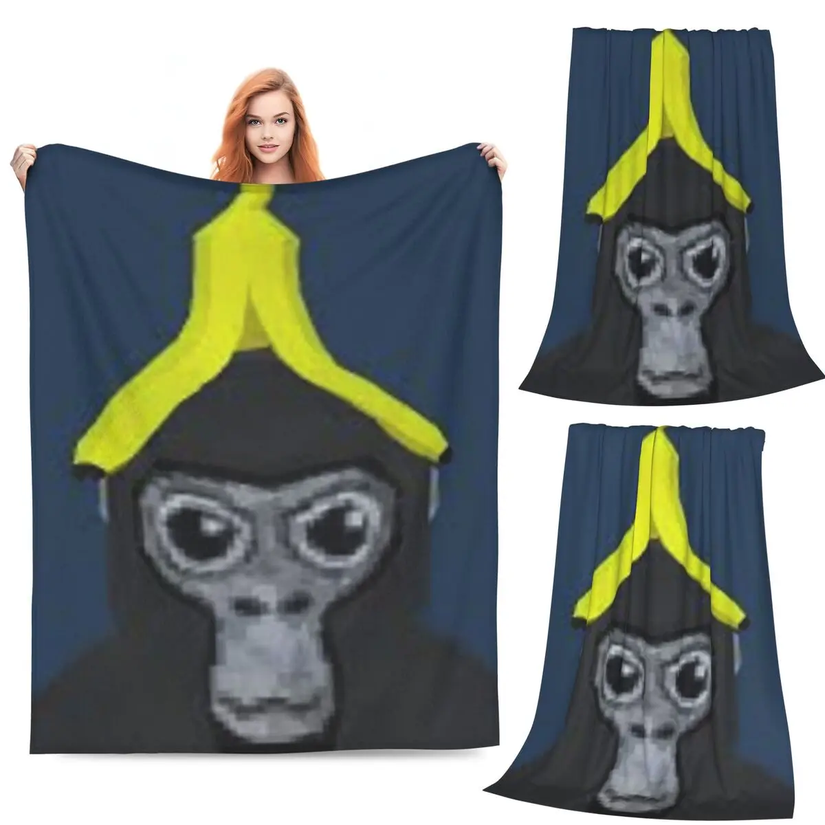 

Gorilla Tag Monkey With Banana Blankets Flannel Multi-function Throw Blankets for Couch Bedding Office Throws Bedspread Quilt