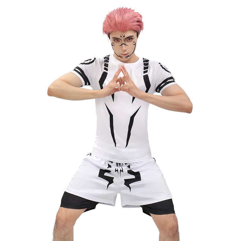 WENAM Men Ryomen Sukuna Men Cosplay Costume Gym Wear Trainer Outfit Workout Cool Set for Daily Wear Halloween Party