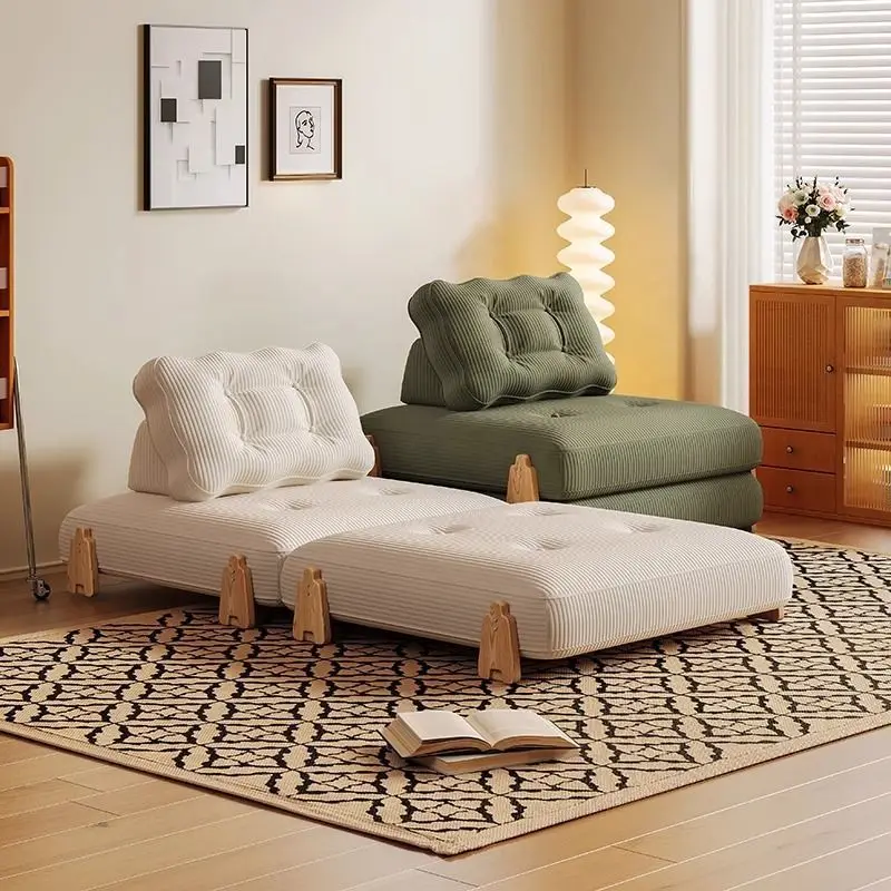 Foldable building block template modular sofa bed solid wood single dual-purpose cream style living room lazy sofa