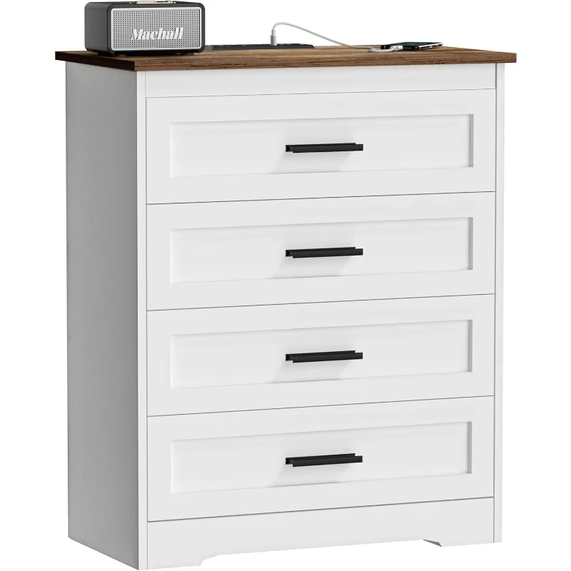 

Farmhouse 4 Drawers Dresser for Bedroom Rustic Chest of Drawers with Natural Texture White Drawers Organizer for Living Room