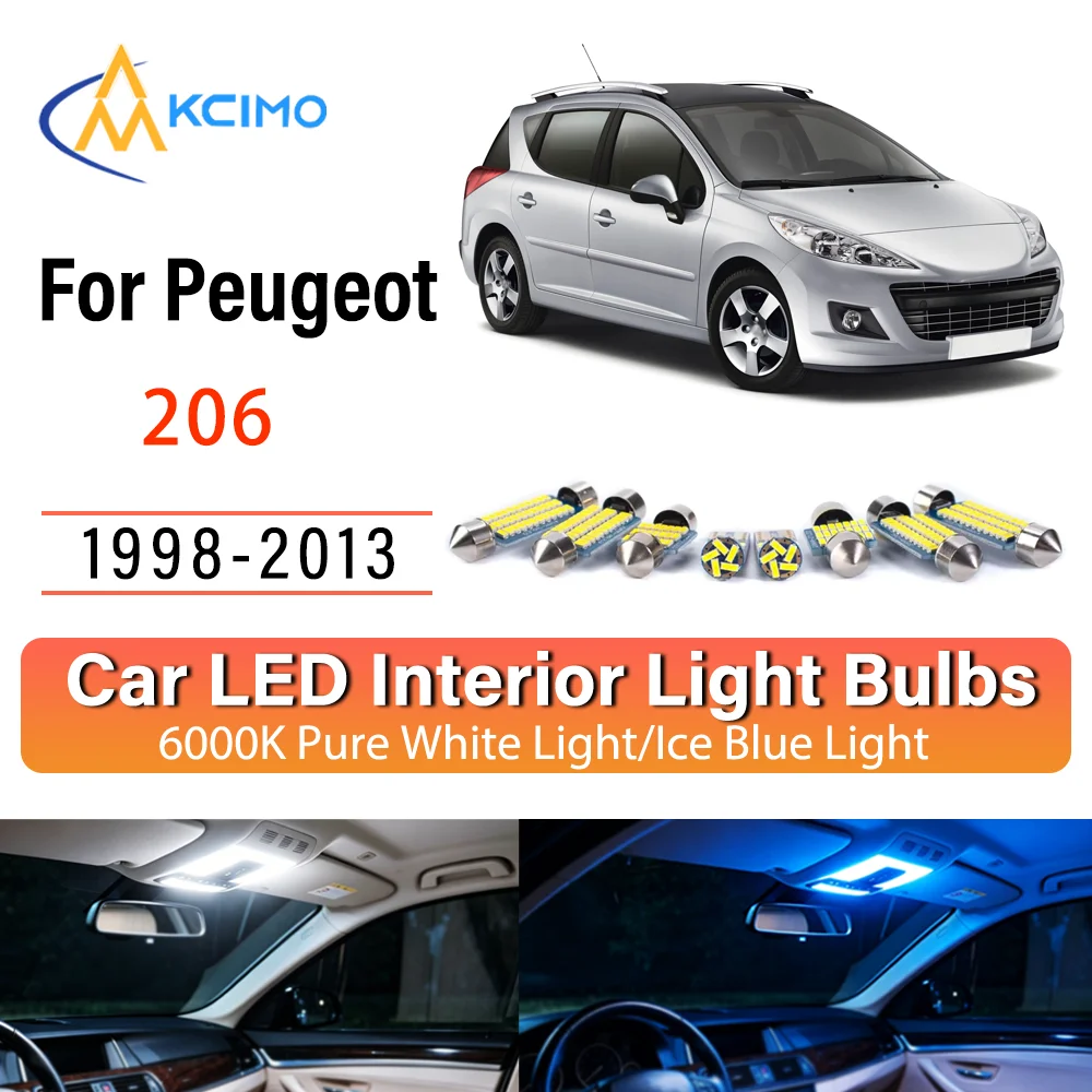 Kit de remplacement de lampes LED intérieures à éclat persistant pour Peugeot 206 (1998-2013, 2008, 2009, 2010) – Amélioration des lampes de dôme, de lecture et de coffre