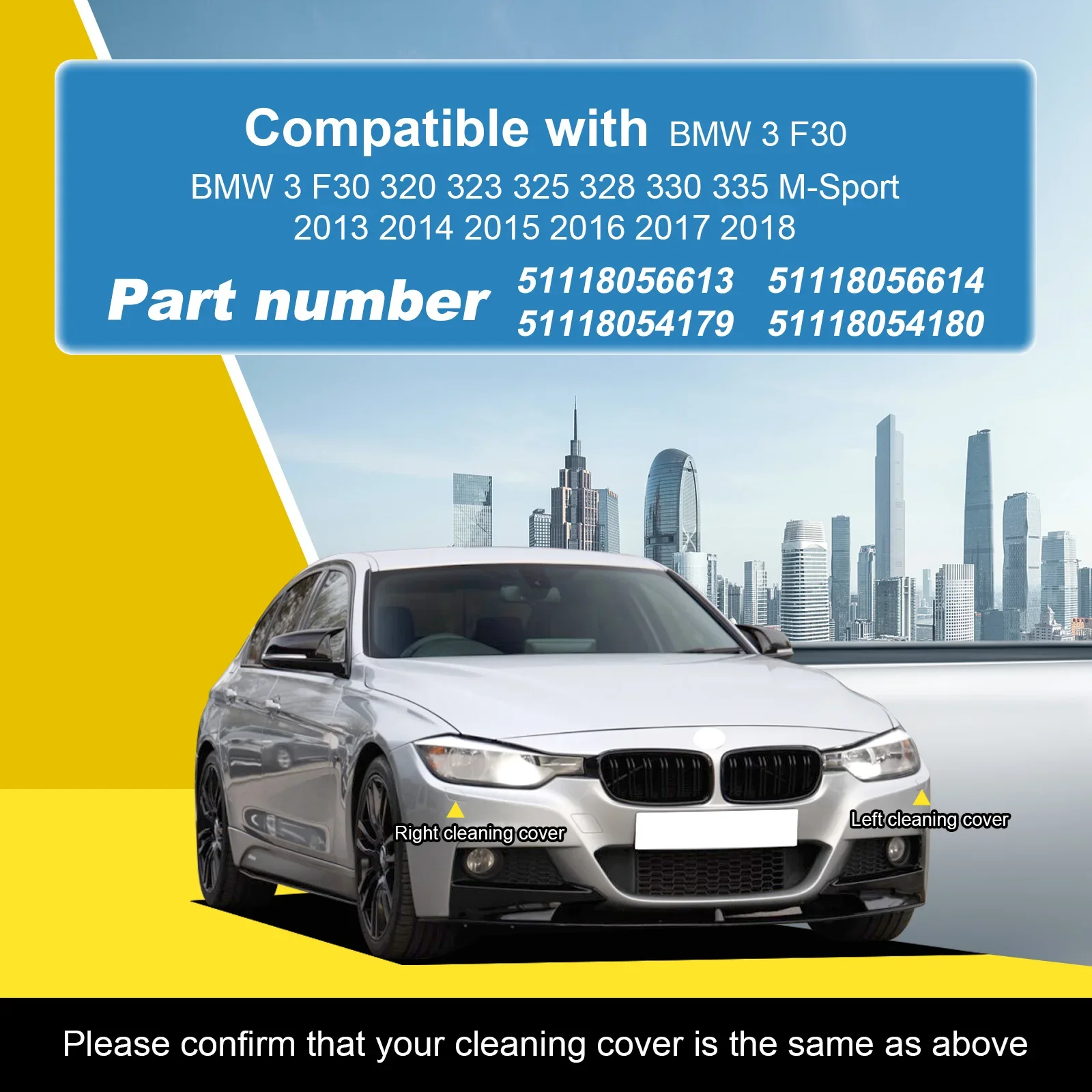 For BMW 3 Series F30 M Sport 328 335 2012 - 2019 Front Headlight Washer Cover Left Right Set Parts 51118056613 5111805661