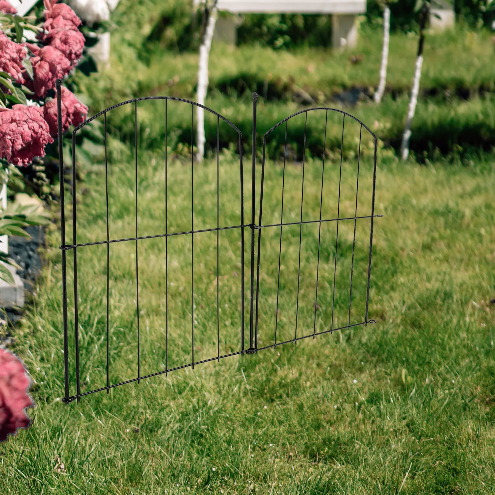 

2pcs Metal Iron Fencing For Garden Yard Lawn Animal Barrier No Digging Reusable Spacing Flexible Diy Border Landscape Edging