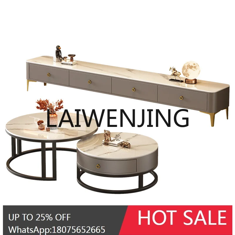RWJ Stone Plate TV Cabinet and Tea Table Combination Small Apartment Deck TV Stand