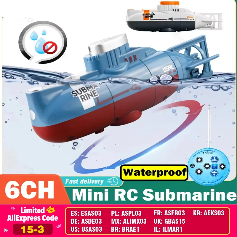 

Mini RC Submarine Electric Remote Control Boat Waterproof Diving Toy Simulation Model for Kids Boys Girls Children's Day Gift