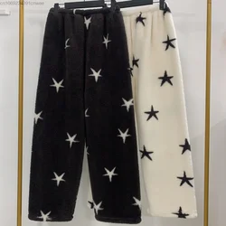 2000s Aesthetic Fashion Star Print Plush Sleeping For Sleepwear Y2k Lolita Girl Fleece Home Pants Korean Style Harajuku Trousers