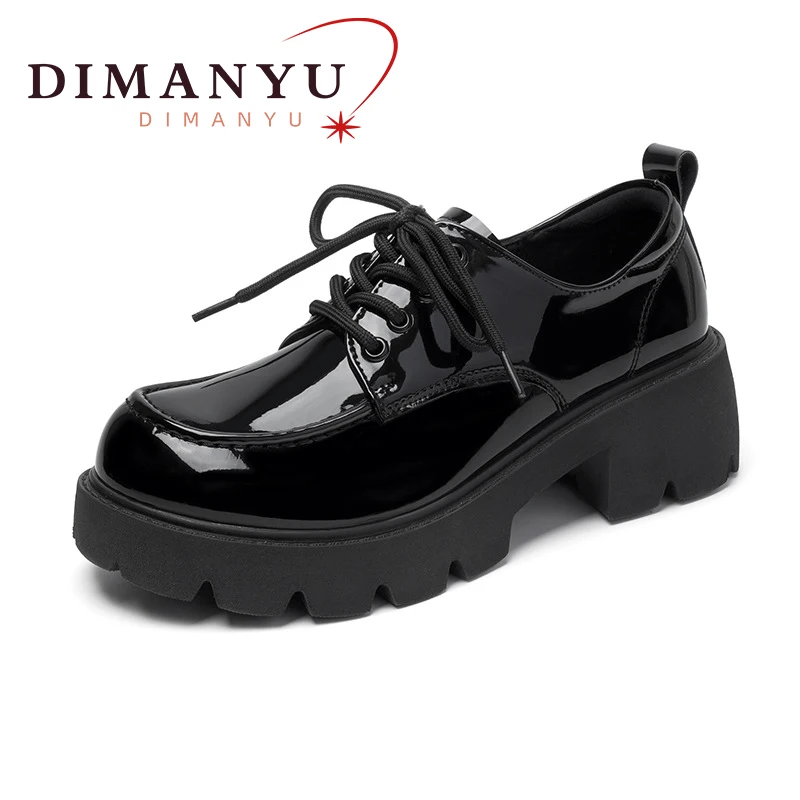 

DIMANYU Spring Shoes Female British Style 20214 New Genuine Leather Platform Women's Shoes Fashion Lace Women's Loafers