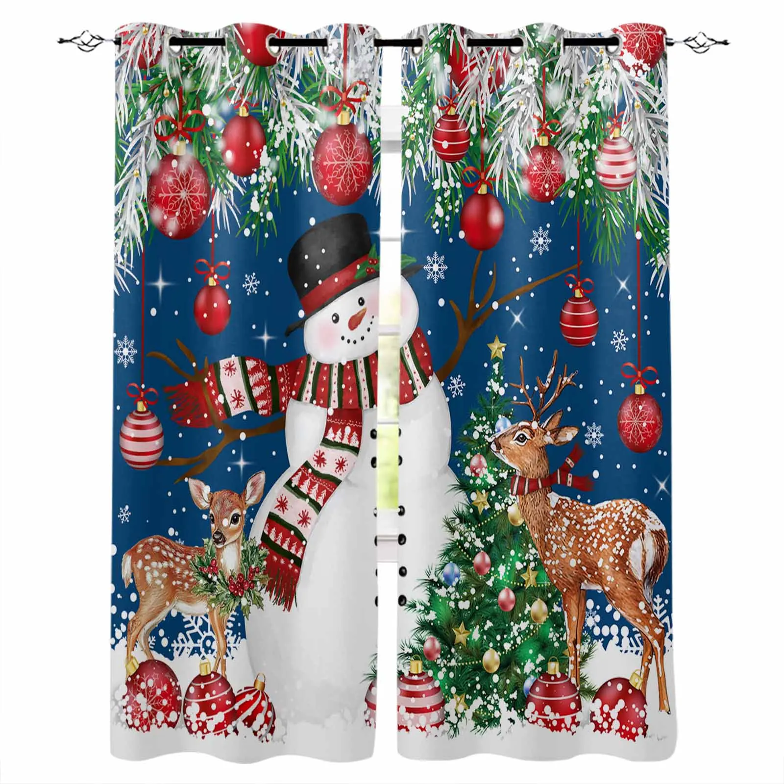 Christmas Snowman Deer Curtains For Living Room Kids Bedroom Window Curtain Hall Drape Long Cortinas