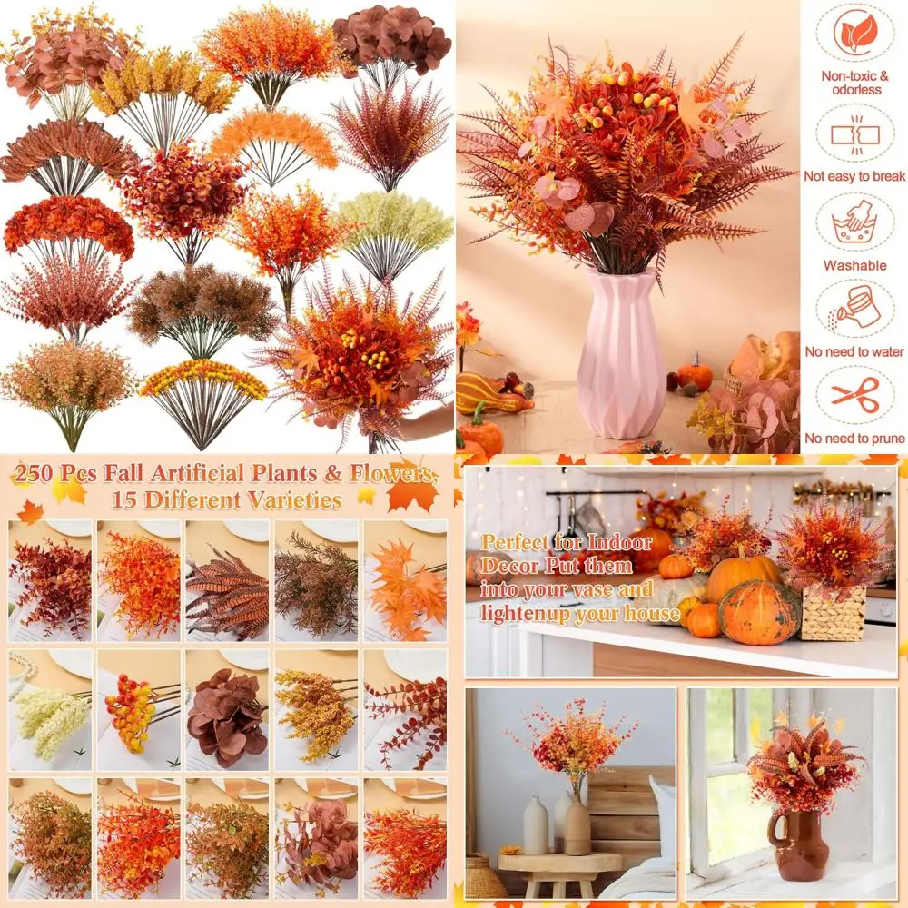 

Стебли искусственной осенней зелени: листья эвкалипта на День Благодарения, листья серебряного доллара, цветочные кирки и спреи для праздника