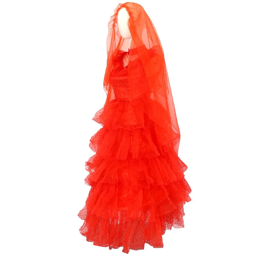 Beetle Cosplay Juice Costume Lydia Red Wedding Dress Outfits Women Retro Long Sleeve Lace Tulle Bride Gown Halloween Party Suit