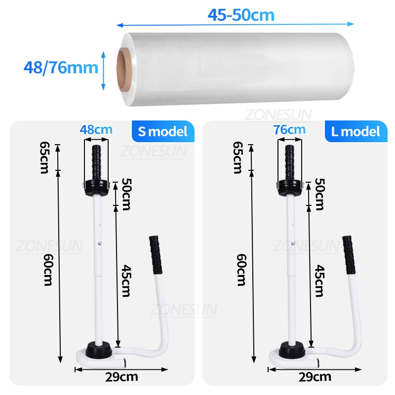 ZONESUN Strech Film Dispenser Wrapping Tool Handheld Carton Box Case Pallet Packaging Bundler Warehousing ZS-LM2