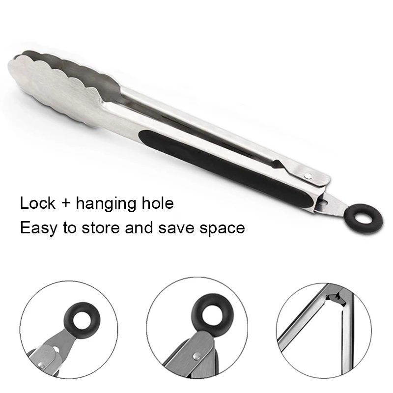 9/12/16 Inch Stainless Steel BBQ Grilling Tongs Salad Food Clip Non-Slip Handle Bread Serving Tong Cooking Barbecue Clip Clamp